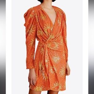 Farm Rio Sunny Mood Orange Long Sleeve Dress
